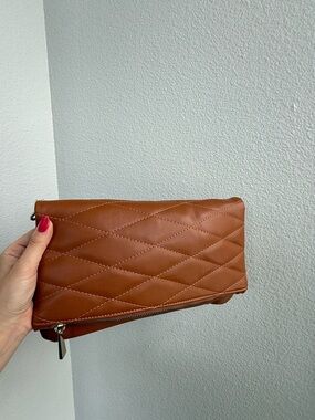 Express Quilted Fold-Over Clutch Bag in Brown
